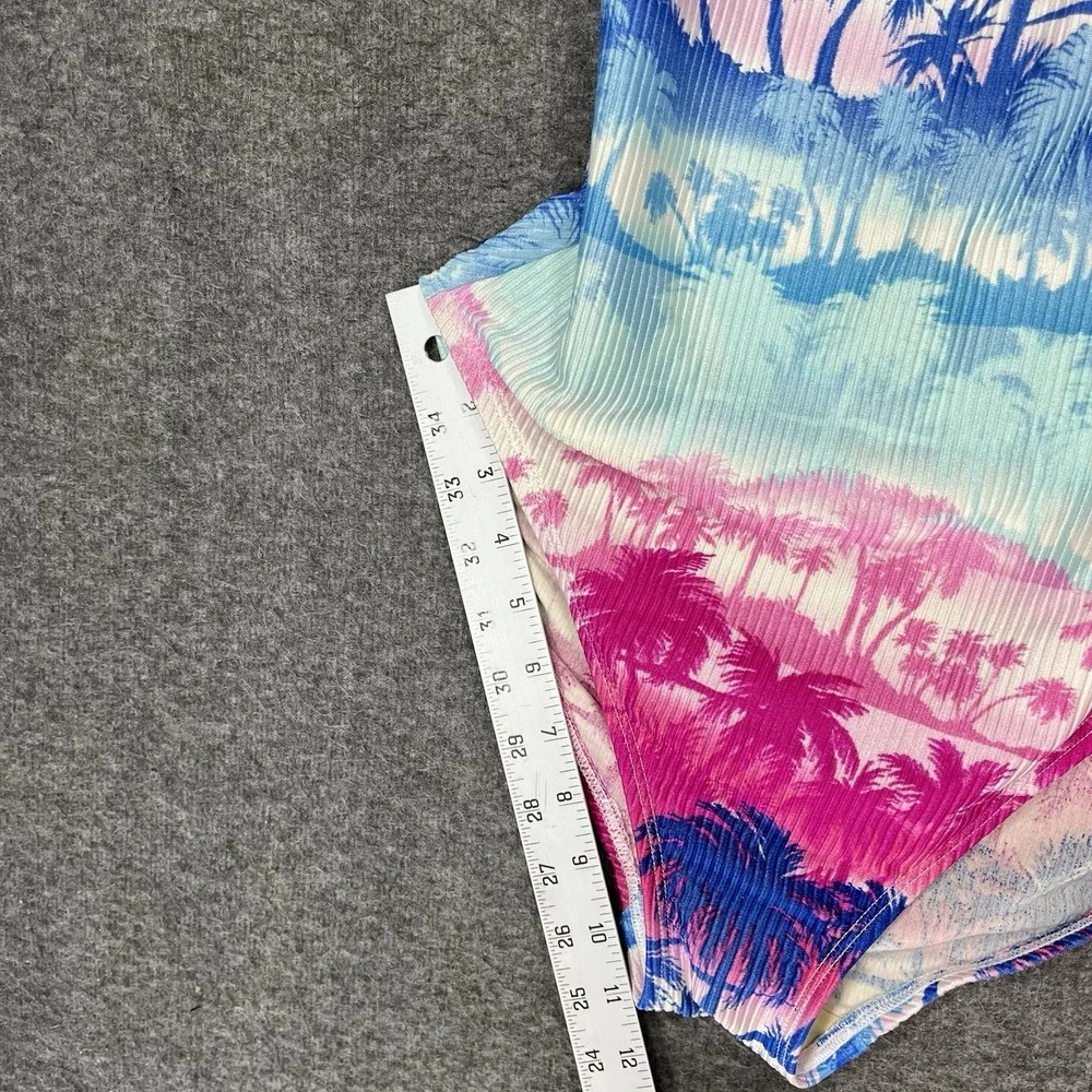 Vintage Catalina Swimsuit Size L Tropical Floral Pink Blue One Piece High Cut